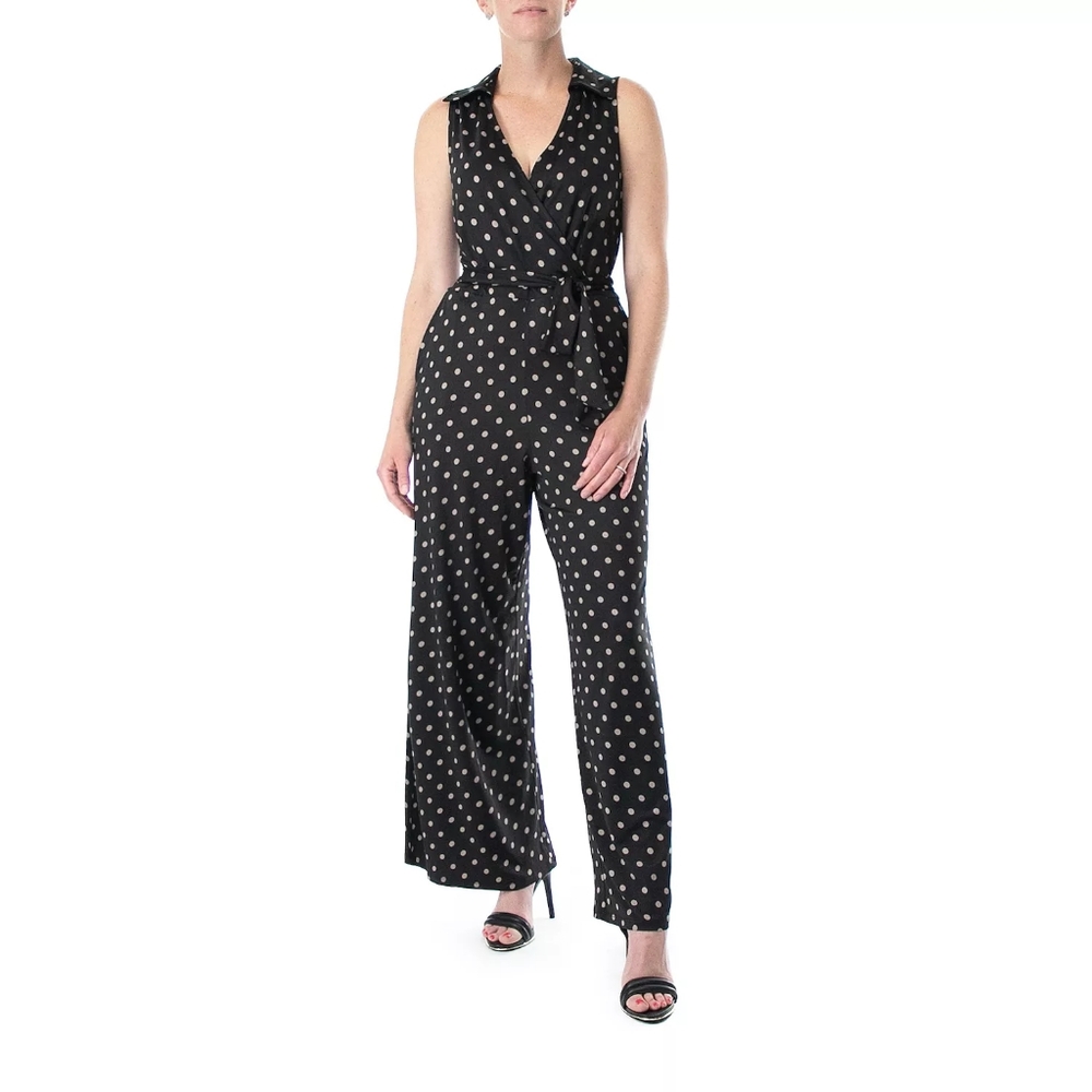 NWT Nina Leonard BW Polka Dot Jumpsuit Size Medium